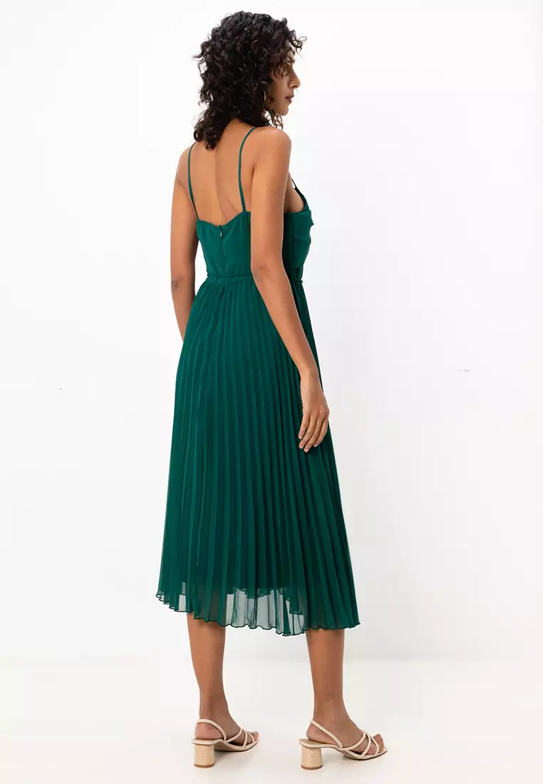 Twist Front Pleated Midi Dress