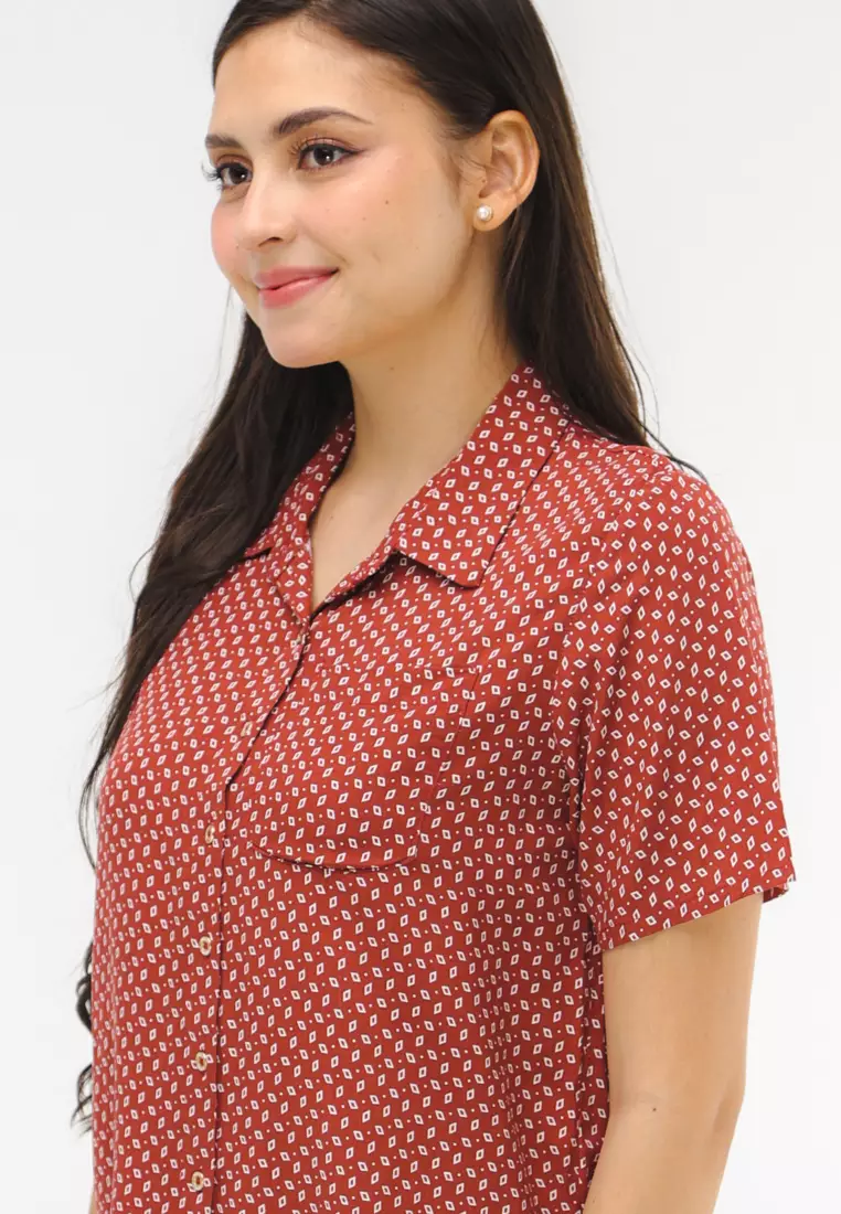Woven Printed Rayon Short Sleeves Blouse