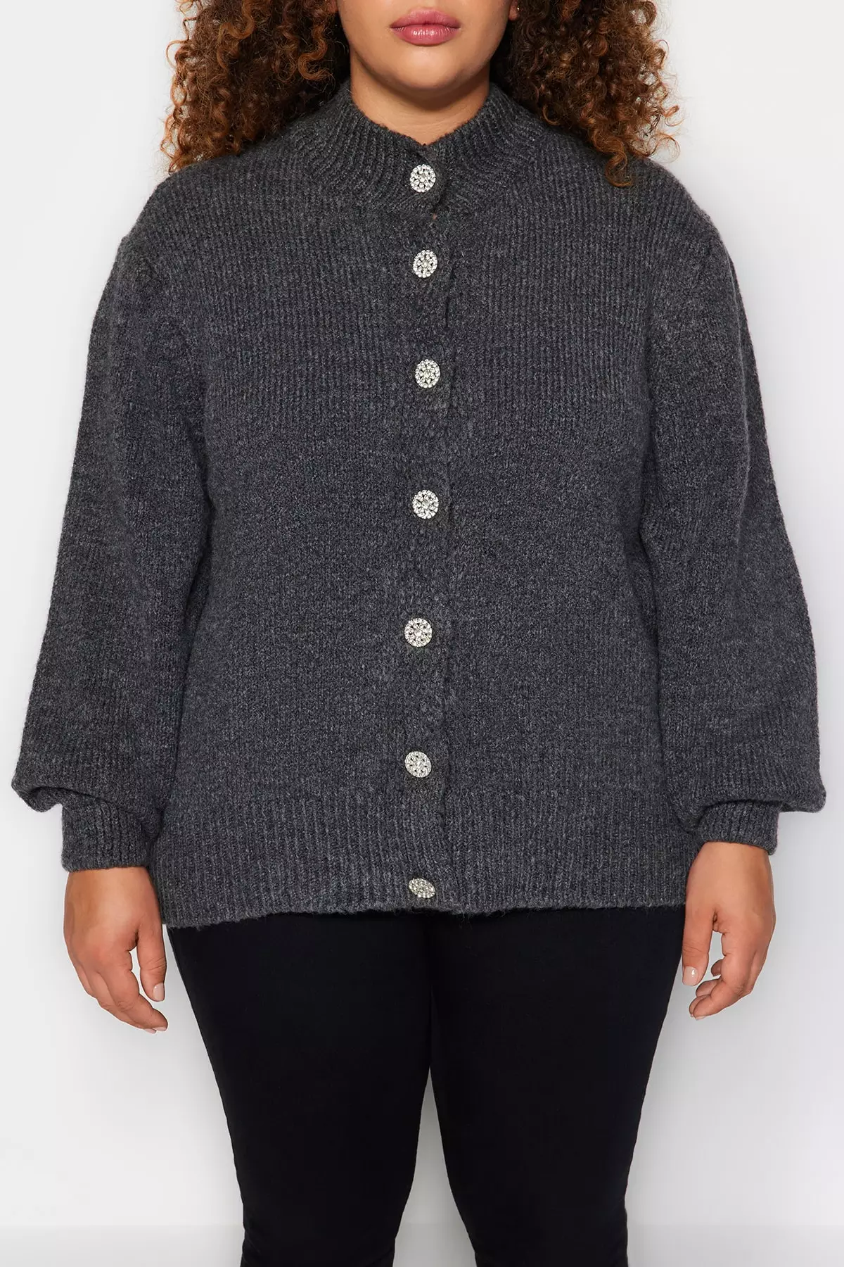 Plus Size Jewel Buttoned Cardigan