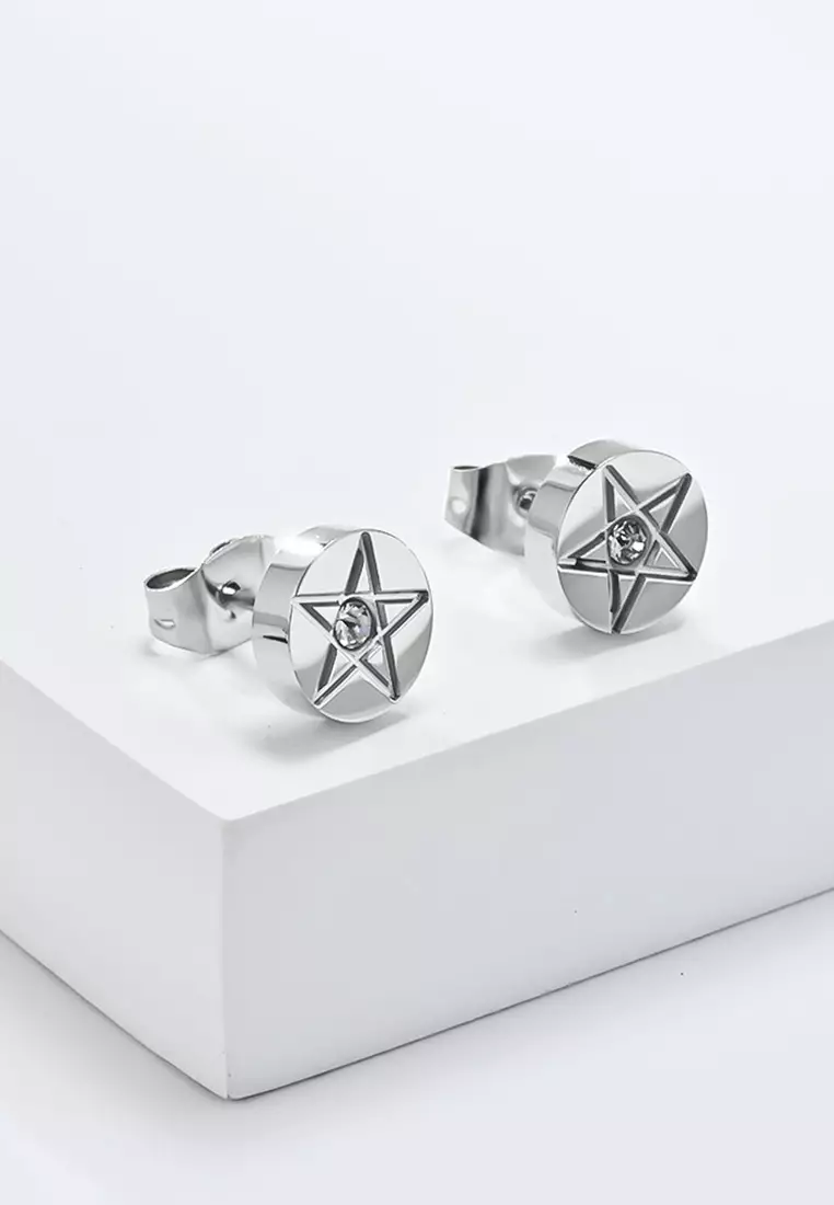 Unisex Titanium Steel Zircon Star Earrings JW QF-E040