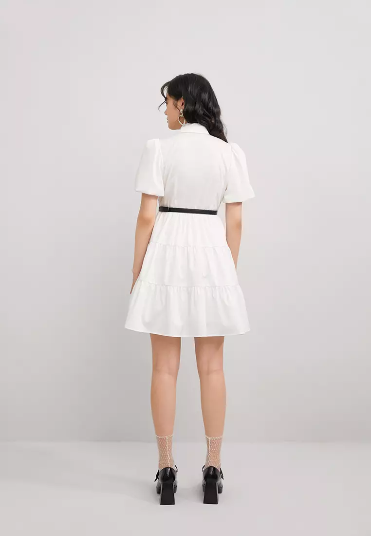 Puff Sleeve Button Top Mini Dress