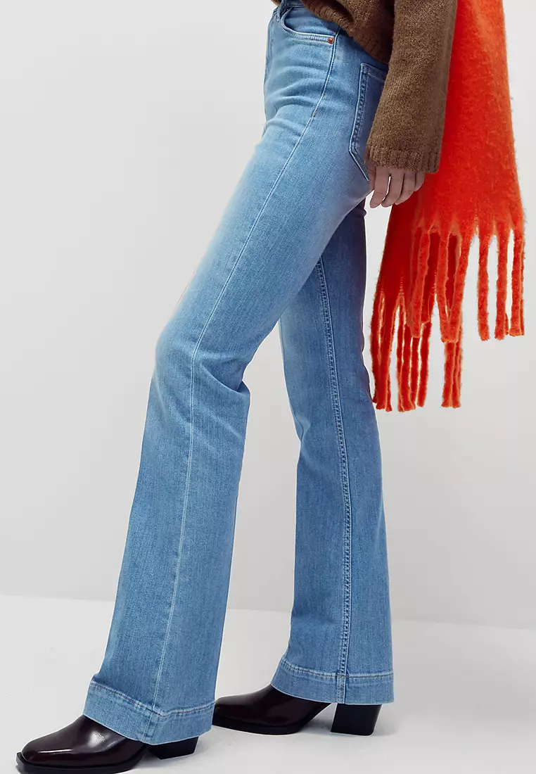 High Waisted Crease Front Slim Flare Jeans