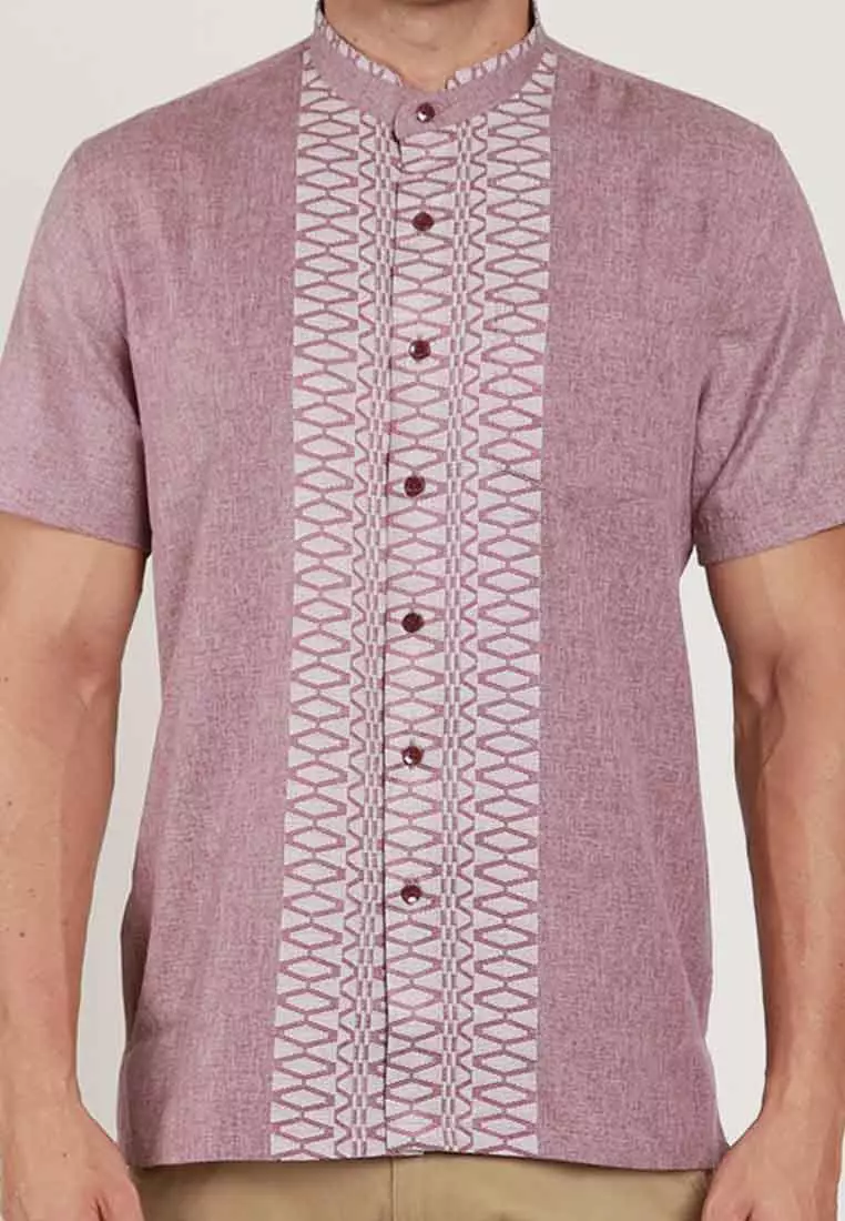 KOKO TIAGA MAROON Kemeja Casual Formal Pria Lengan Pendek SS - Baju Atasan Top Man Muslim Shirt