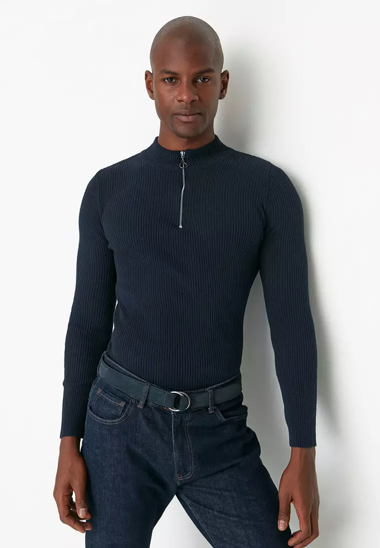 Buy Trendyol Navy Blue Men's Slim Fit Jacket Collar Textured