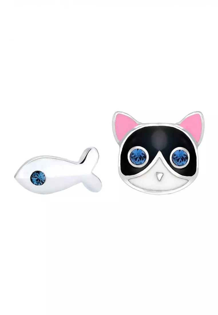 Perhiasan Anak Perak Asli - Silver Anting Cat & Fish Crystal
