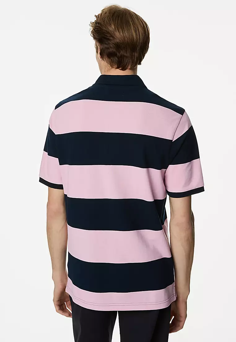 Pure Cotton Striped Pique Polo Shirt