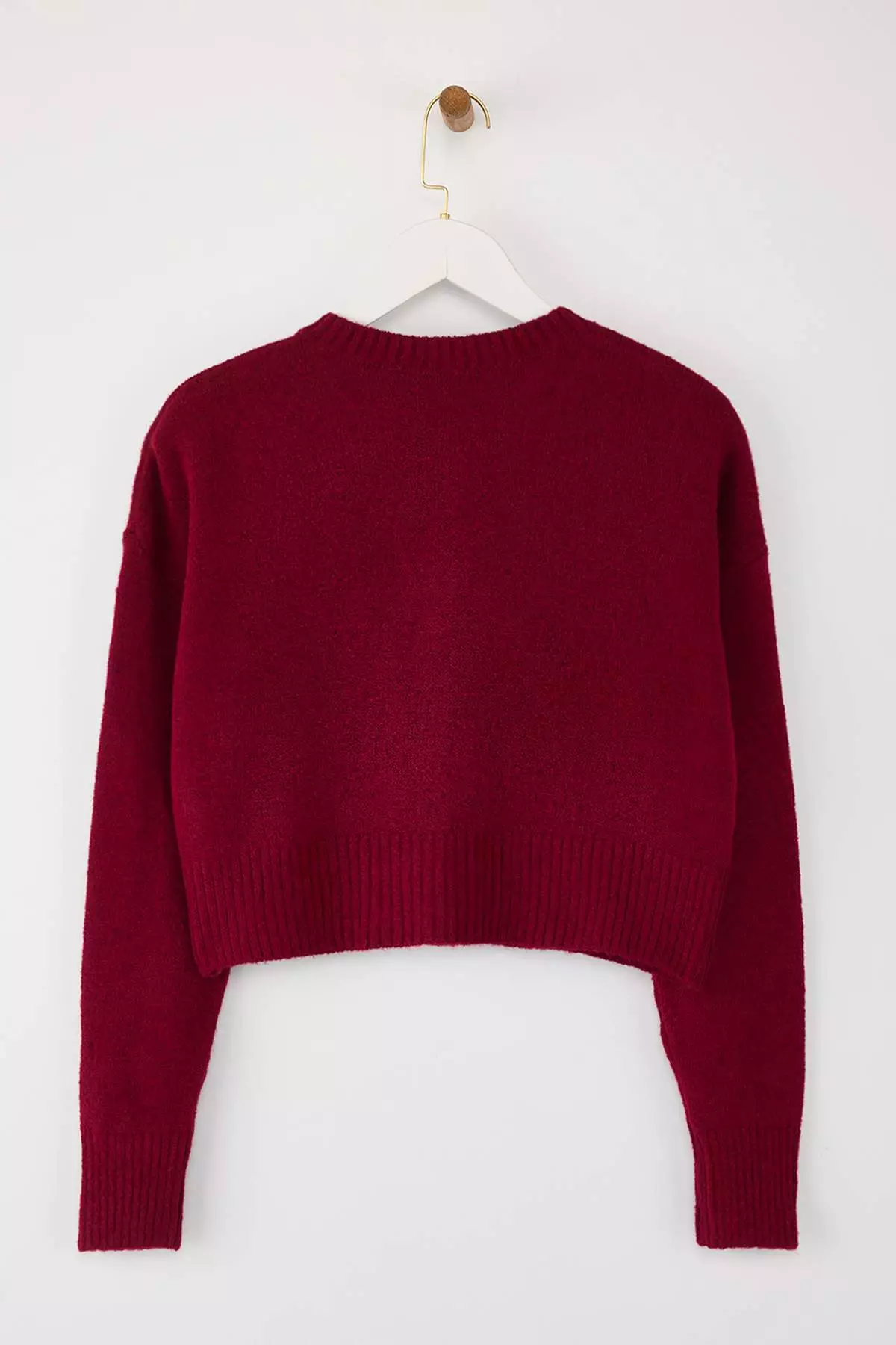 Burgundy Crop Soft Textured Button Knitwear Cardigan