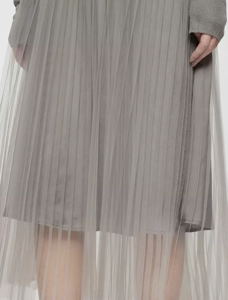Straight Cut Pleated Long Waist Skirt