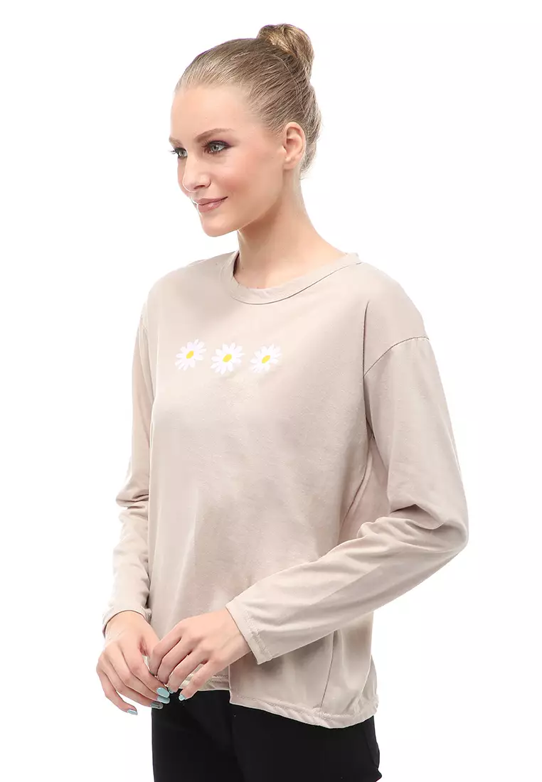 Dreama Kaos Oversized Long Sleeves Atasan Wanita Relaxed Fit - Bepan Triple Daisy