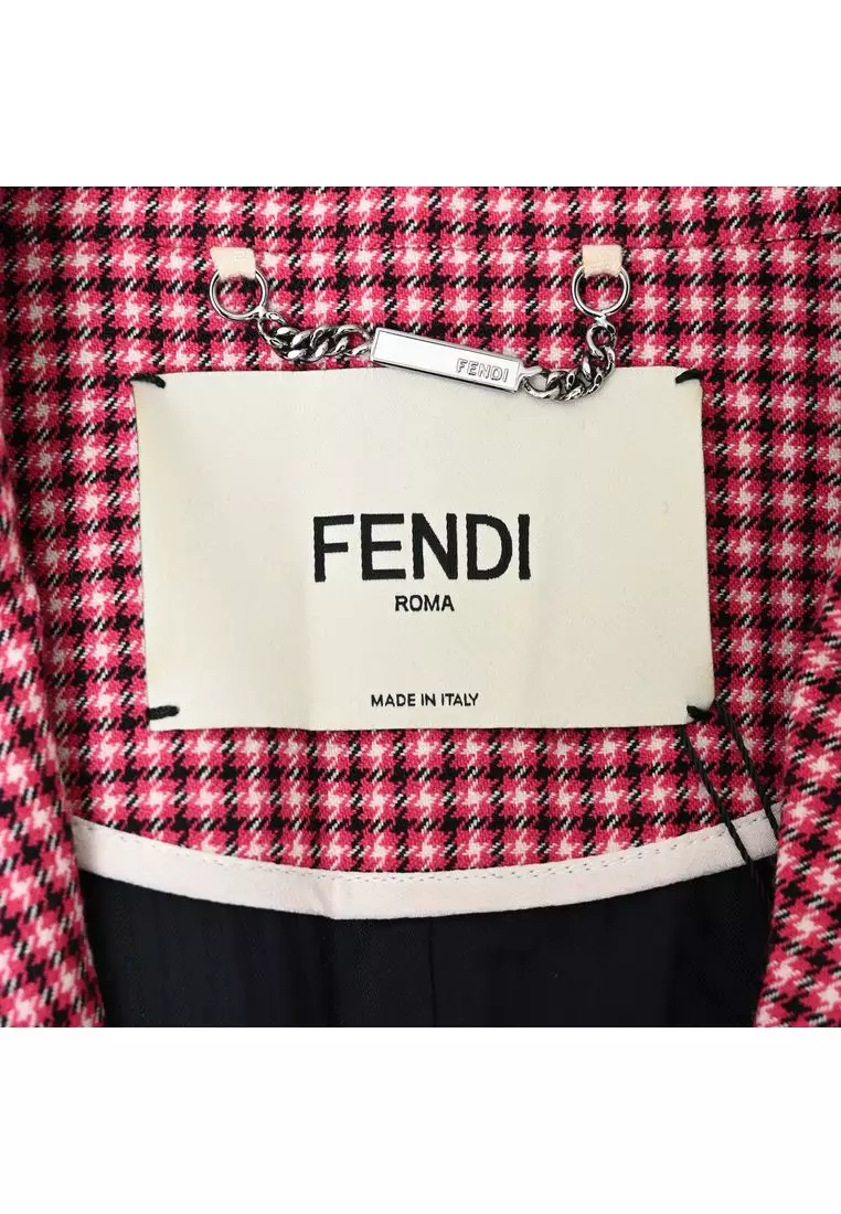 Pre-Loved Fendi Double-breasted Plaid Fur-trimmed Blazer In  Red Wool