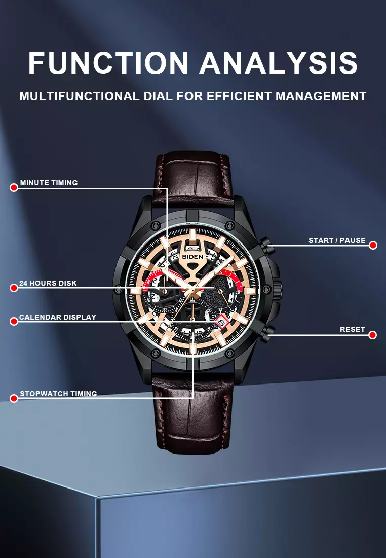 Jam Tangan Pria Original Kalender Sports Anti Air Tali Kulit Jam Tangan Cowok Brown black