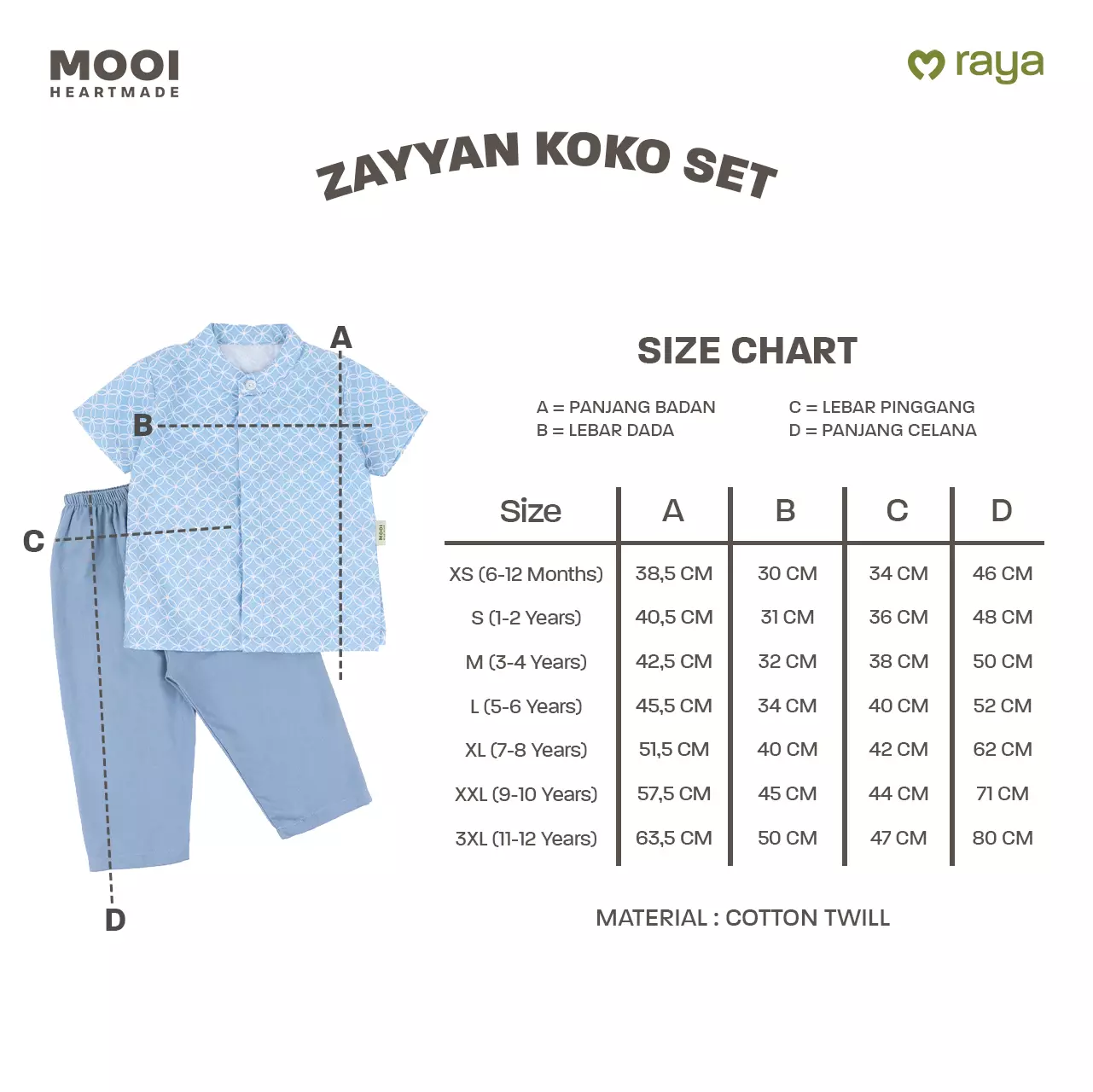 Mooi Zayyan Koko Set Setelan Koko Anak Raya Collection - Dusty Blue