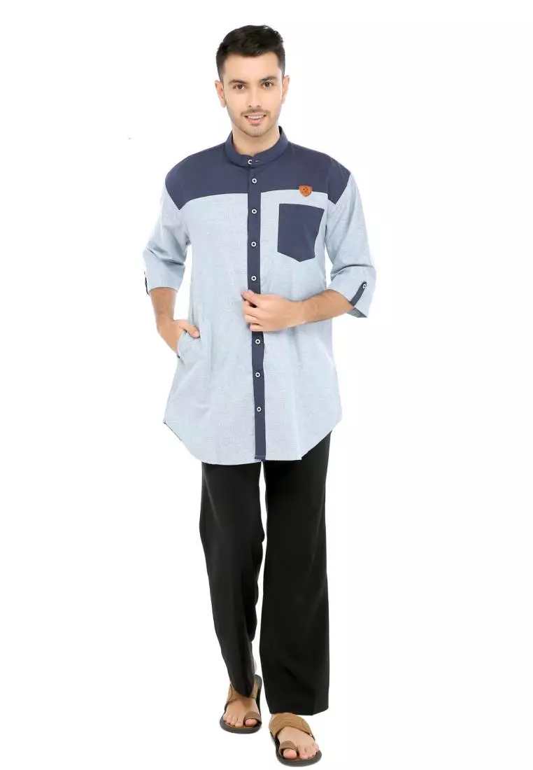 Baju Koko Gamis Muslim Pria Luqman - Biru