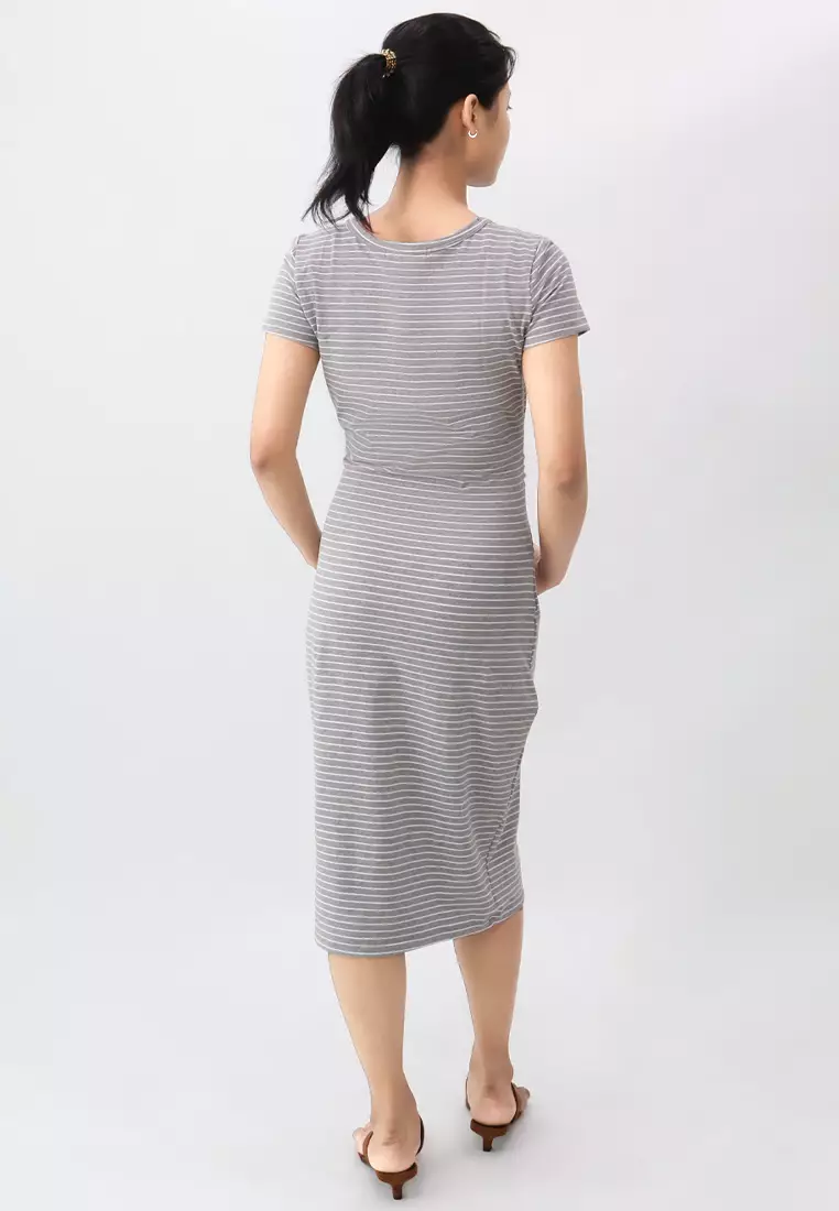 Grey Stripes Maternity Midi Knit Dress