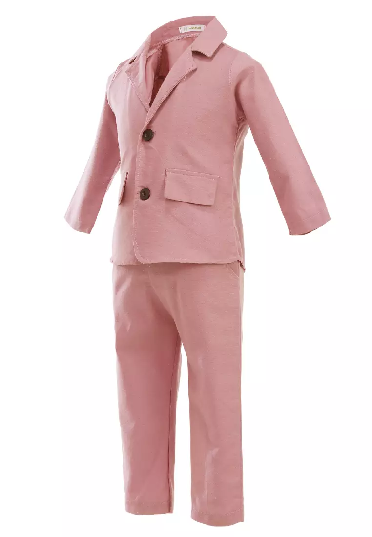 Jourell Setelan Anak Perempuan Blazer Kids One Set Motif Polos Long Sleeve Material Cotton ORIGINAL - Pink