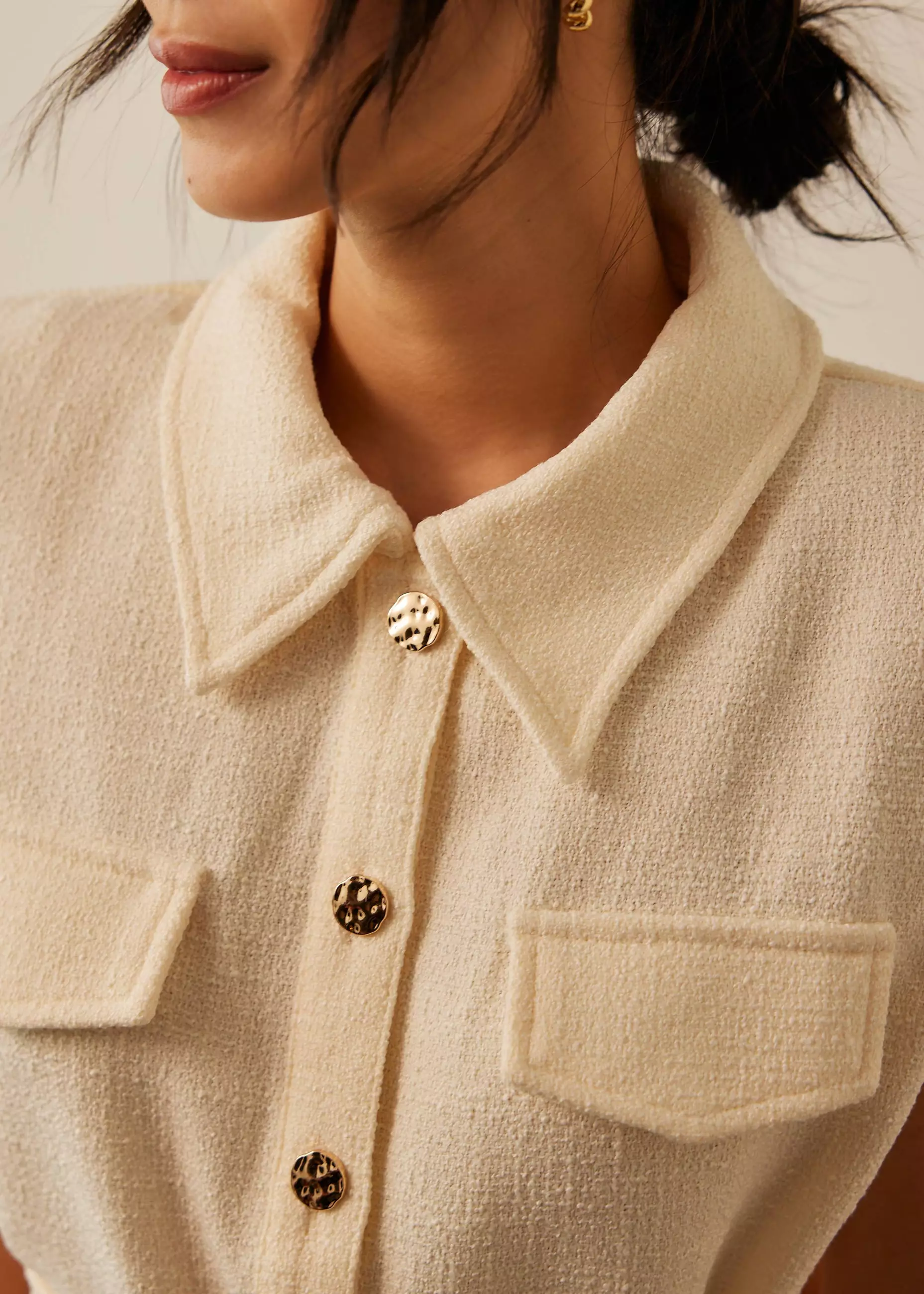 Vest Wanita - Oversized Belted Tweed Vest