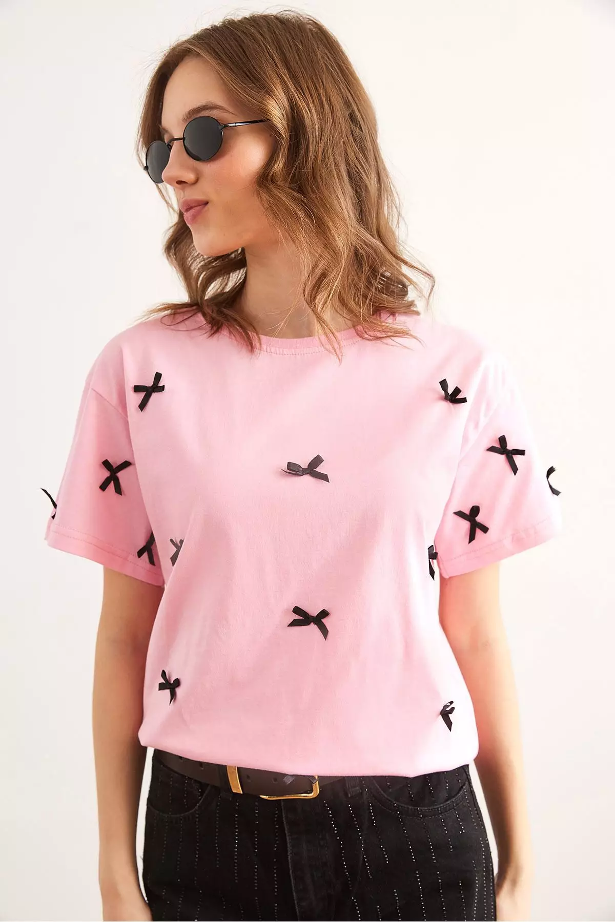 Bow Detailed Regular Fit Cotton T-Shirt