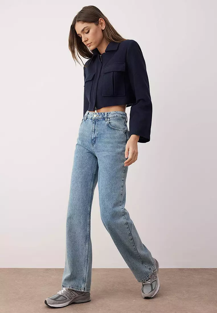 Light Blue-6001 High Waist Wide Leg Jeans Twoaw24Je00074
