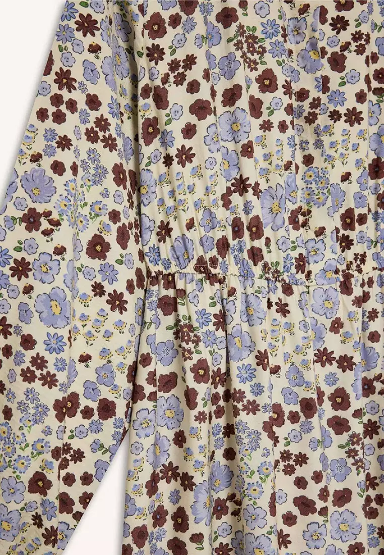 Shirt Collar Print Long Sleeve Maxi Dress