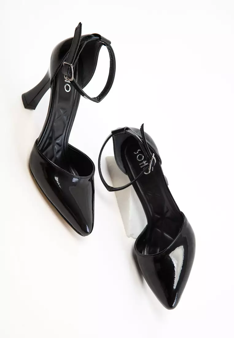 Black Patent Leather Women's Classic Heeled Shoes 17844
