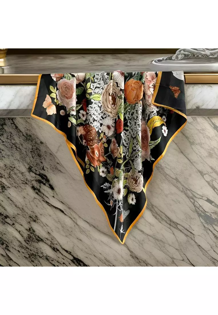Luxury Silk Ladies' Large Scarf, Sun-Proof Crepe Satin, Premium Souvenir.