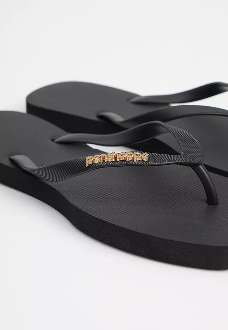 Women's Square Flip Flops with Metal Branding