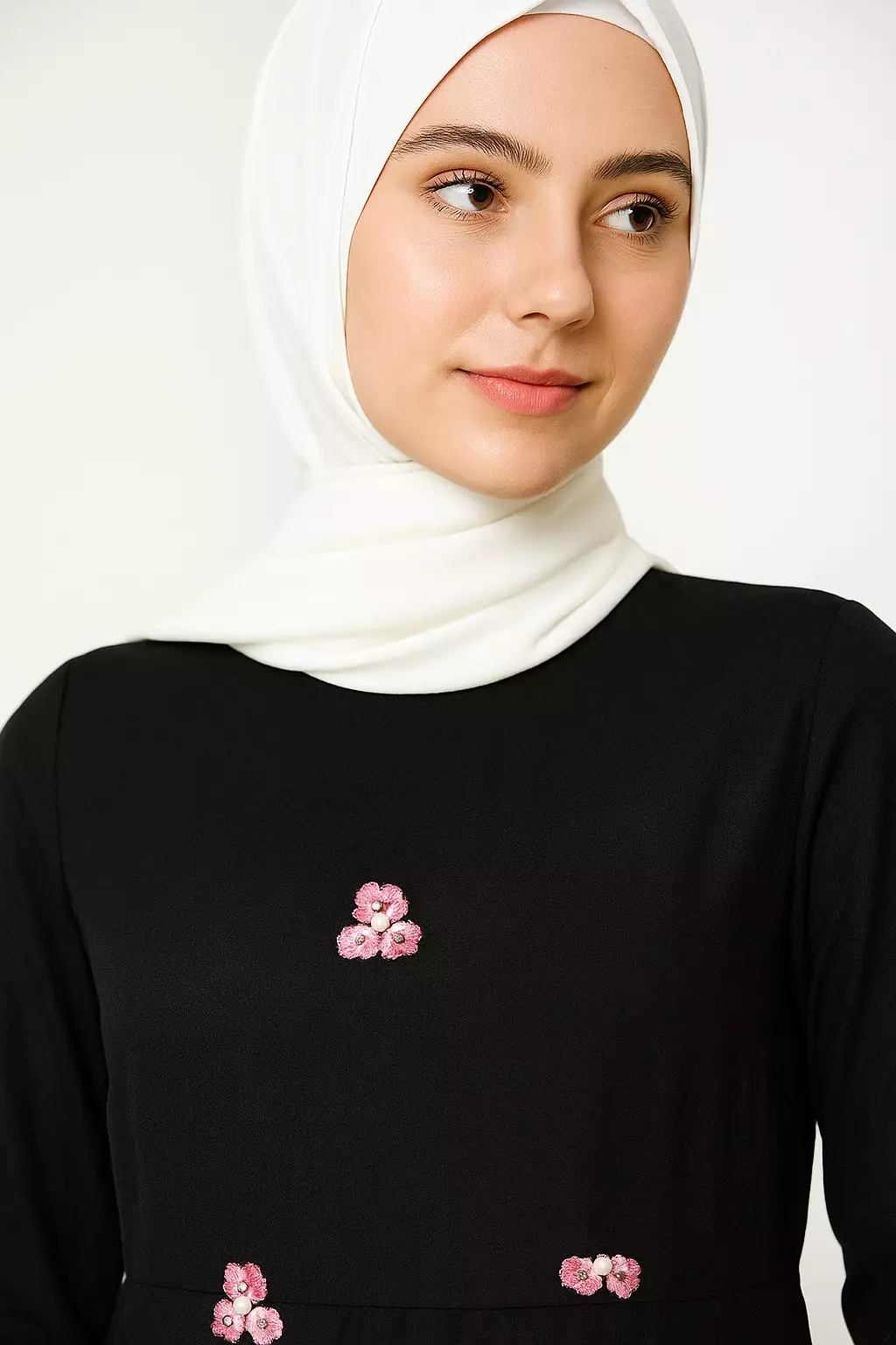 Zahra Maxi Dress In Black With Blue Pink Embro