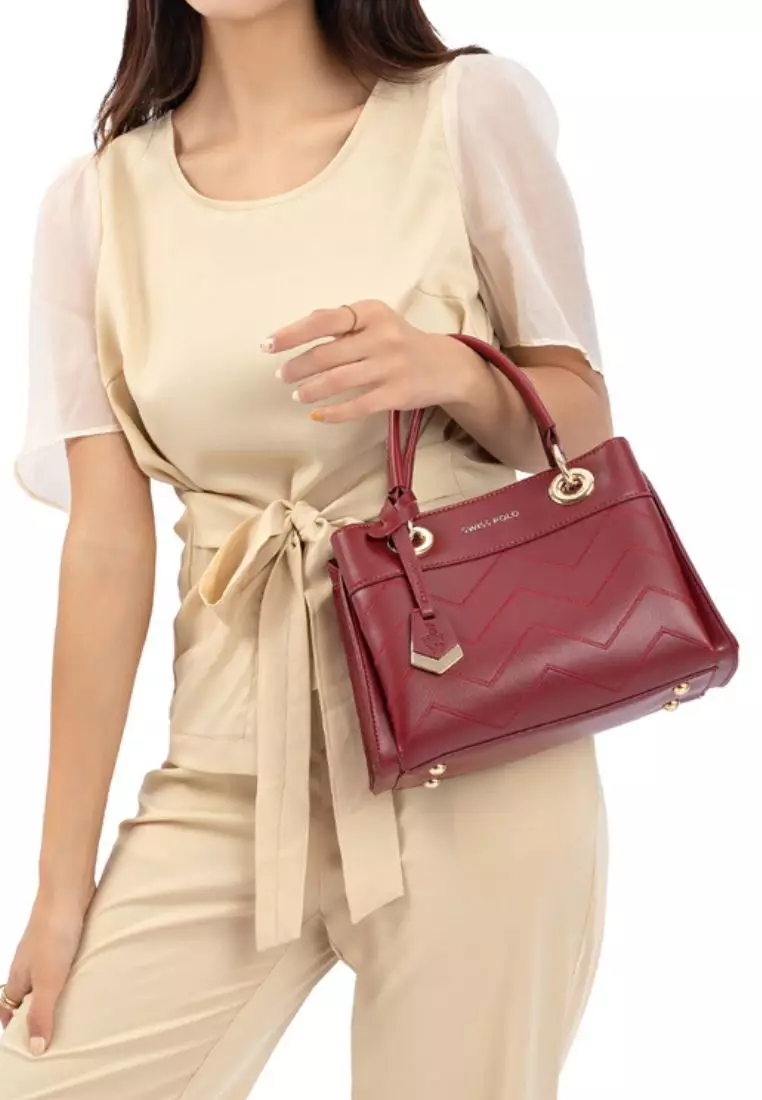 Women's Zig Zag Quilted Top Handle Bag / Crossbody Bag / Shoulder Bag (Tas Selempang Wanita / Tas Tangan Wanita / Tas Bahu Wanita) - Merah