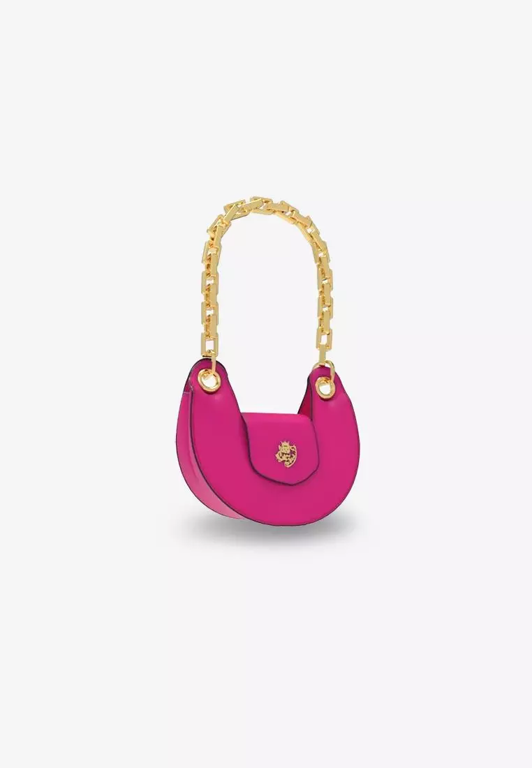 Buy CSHEON Cresent Round Bag in Pink With Gold Chain Medium Size