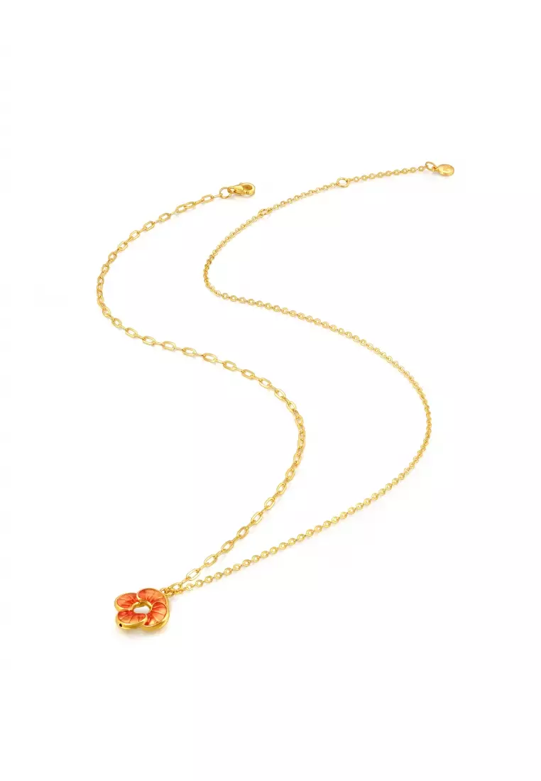 999 24K Solid Gold Auspicious Windmill Dual Sided Wear Dainty Necklace for Women 95573N