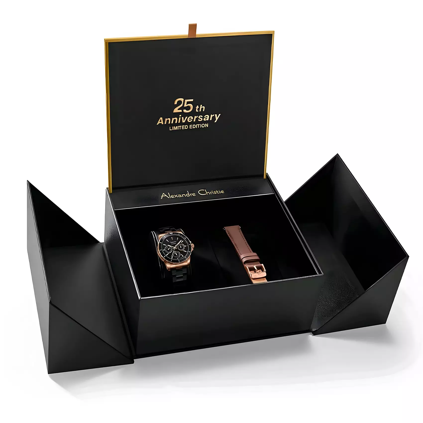 Alexandre Christie 25th ANNIVERSARY Limited Edition - Jam Tangan Chronograph Pria - Rose Gold Black - All Stainless Steel - 6141 XXVMRGBA