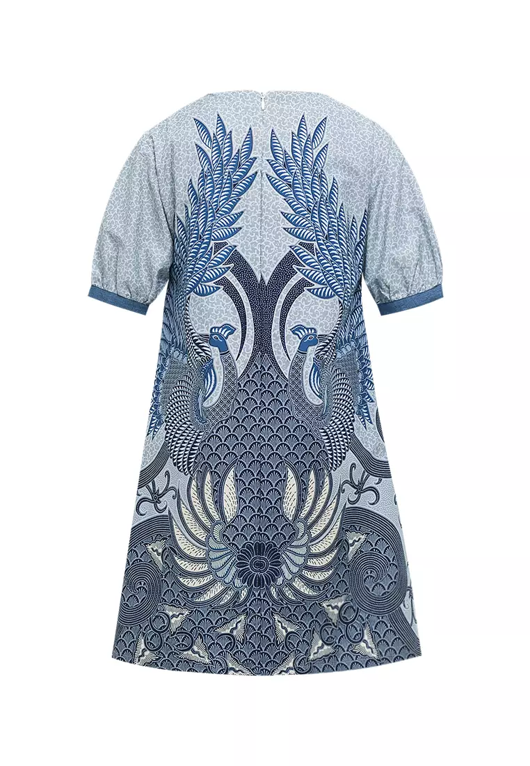 Baju Anak Perempuan Dress Zikia Batik Kids Lengan Pendek Grey Blue