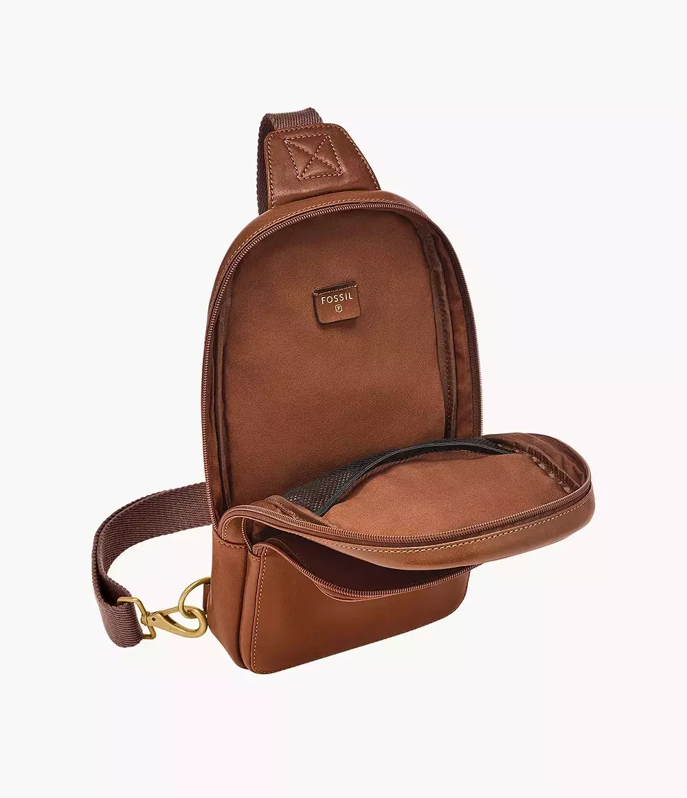 Fossil Finn Leather Sling Pack Bag Whisky Tas Selempang Pria MBG9646-212