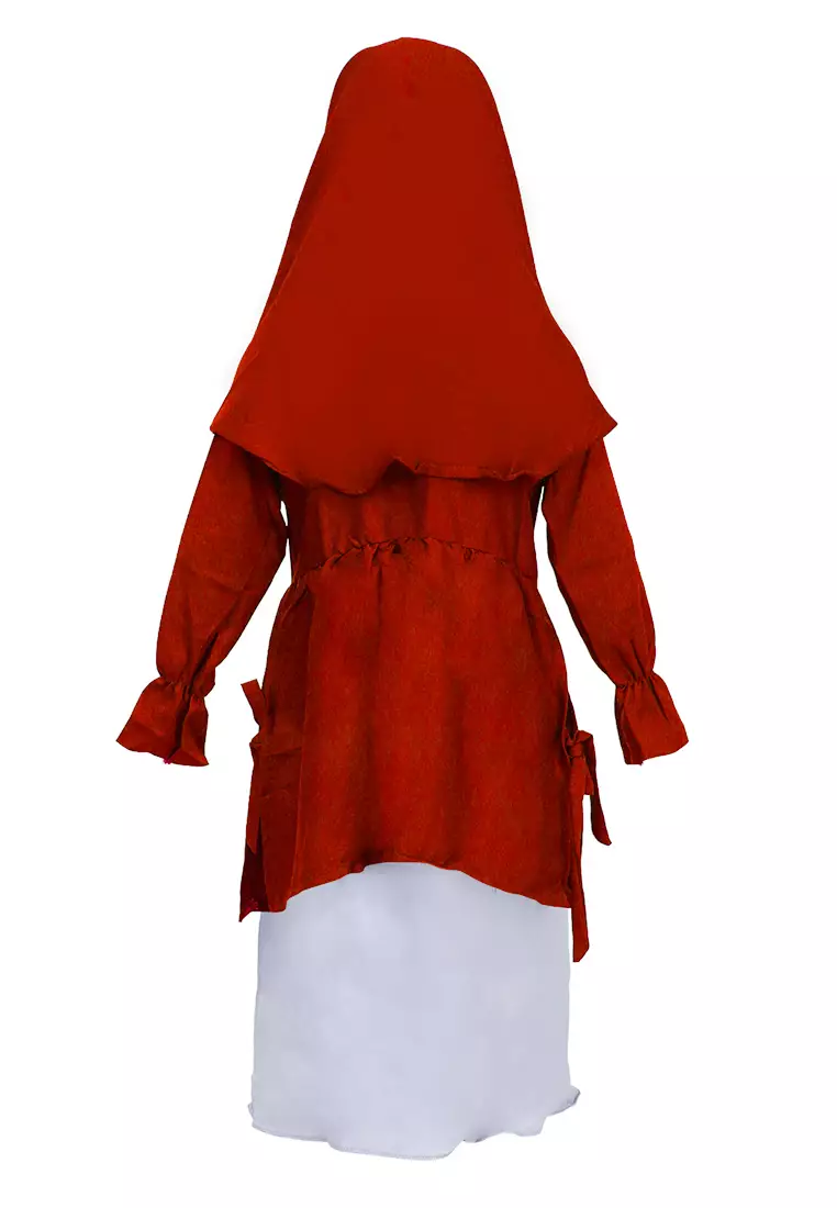 Jourell Setelan Gamis Anak Wanita Motif Polos Kids One Set Material Moscrepe ORIGINAL - Maroon