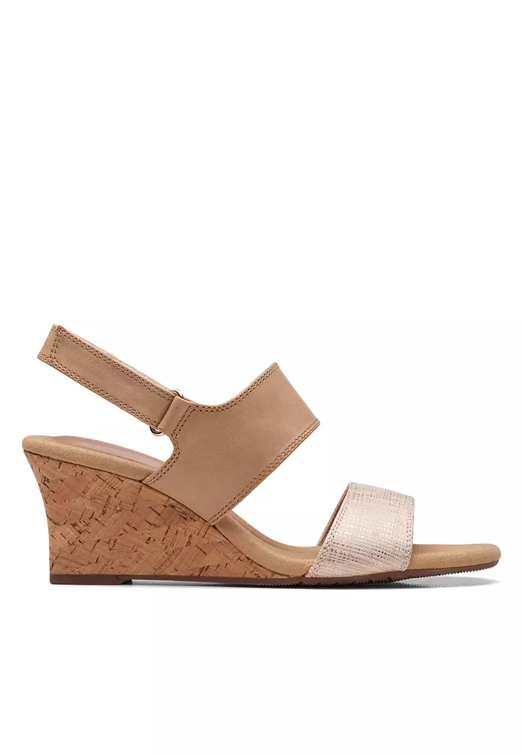 Discount on Clarks  shoes - SKU: Kyarra Faye Wedge Sandals Warm Beige