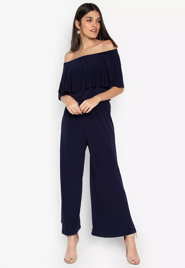 Navy blue shop off shoulder jumpsuit