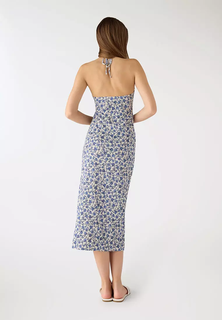 Women's Mini Flower Design Halter Midi Dress