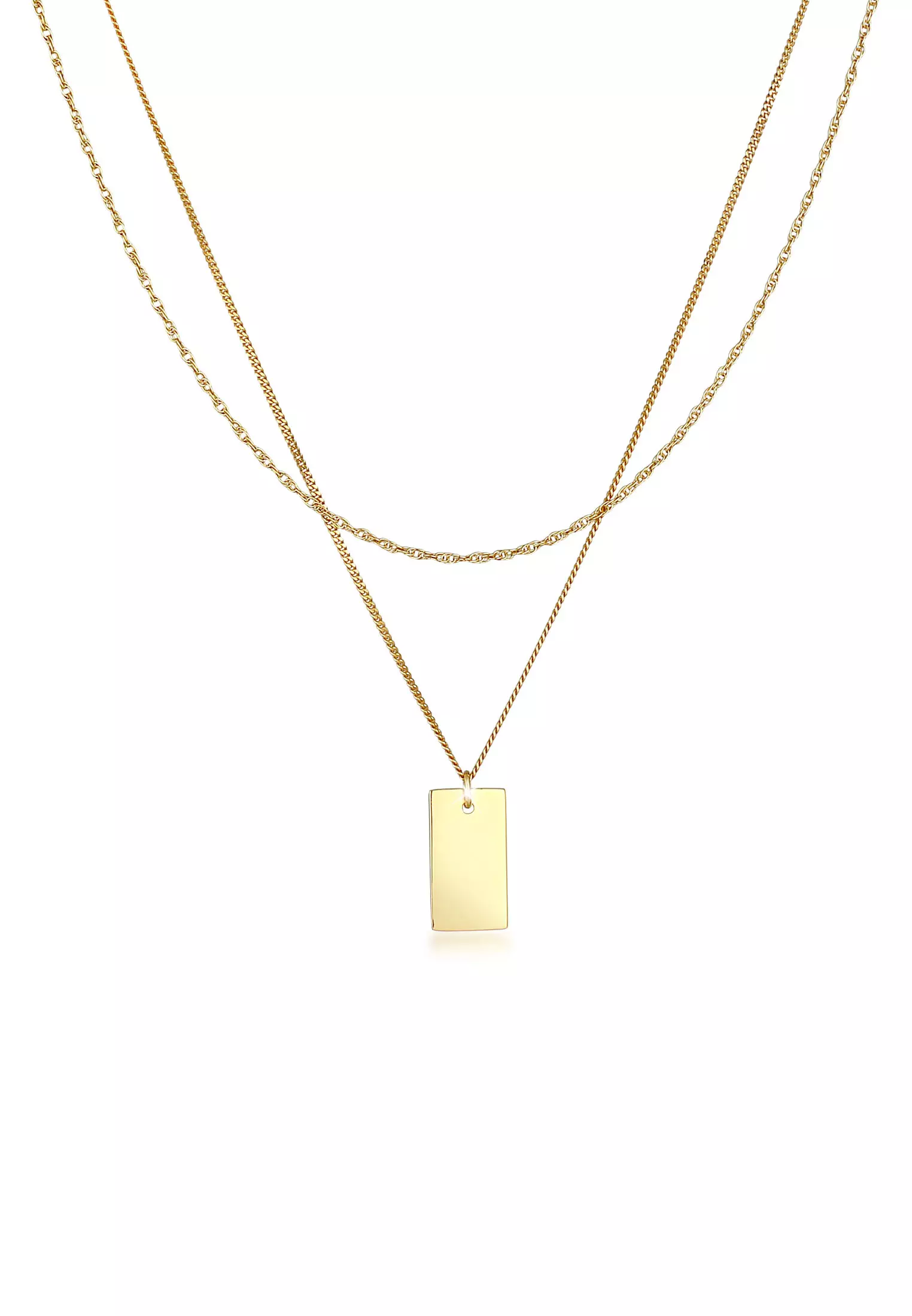Necklace Layer Rectangle Pendant Twisted Basic Minimalist Trend Gold Plated