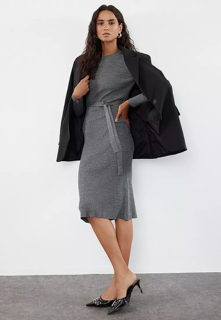 Belt Detailed Sweater Dress