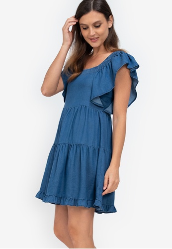 Origin by Zalora blue Ruffle Sleeve Dress made from Tencel A6367AA7E7162CGS_1