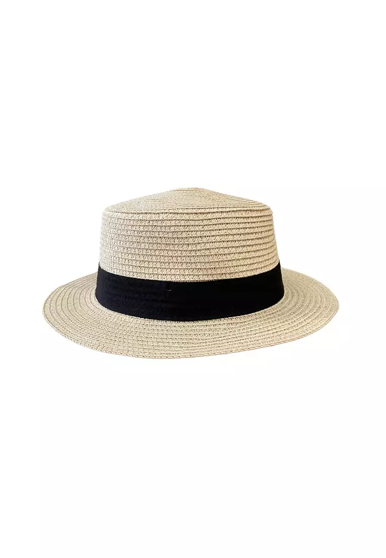 Topi Pantai Wanita Panama Summer Sun Beach Straw Hat Vintage Design ORIGINAL - Coklat Muda