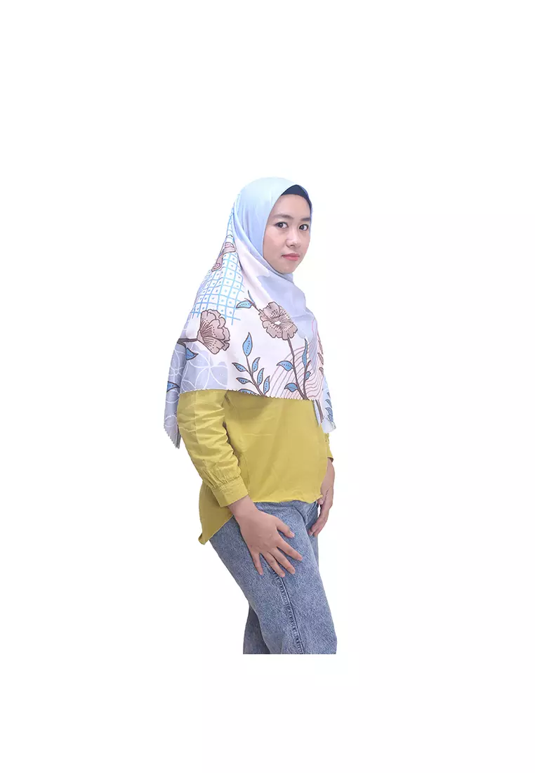 Hijab Scarf Batik Semar Gelar Kusumo Biru 115x115 cm