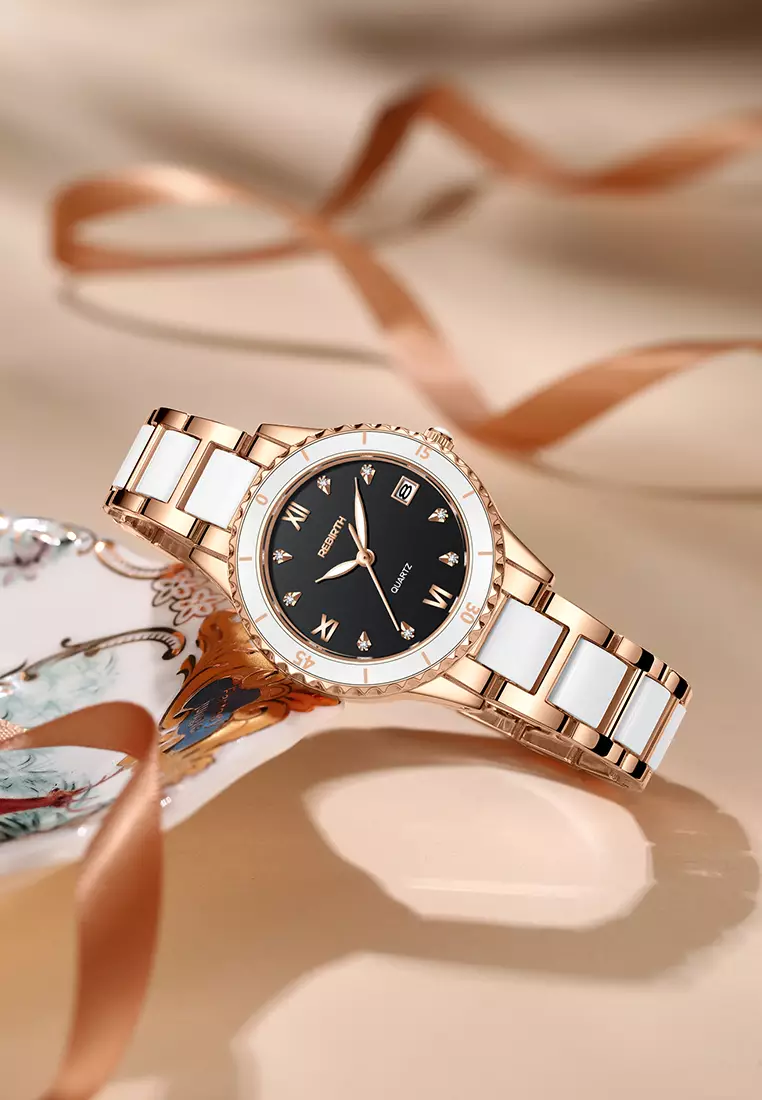 Jam Tangan Wanita Korea Berlian Original Anti Air Tali Keramik Jam Tangan Cewek New Wanita roseblack