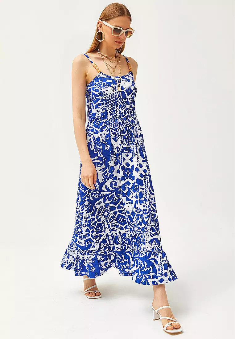 Geometric Midi Dress with Beads Detail