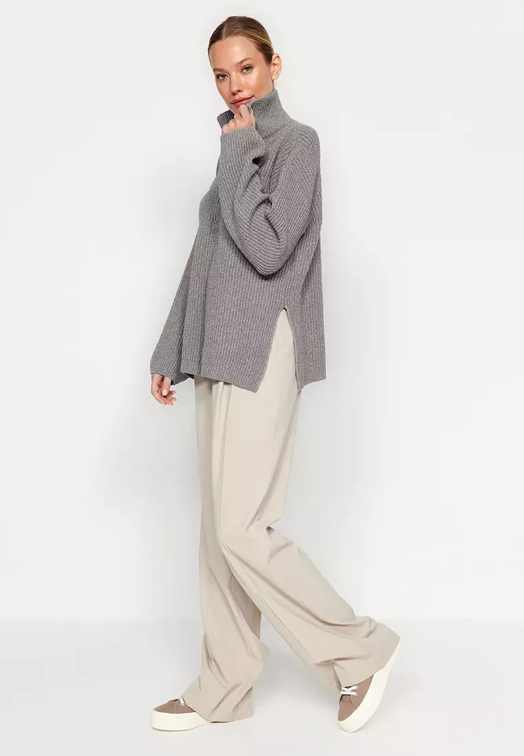 Gray More Sustainable Wide Fit Knitwear Sweater Twoaw24Kz01119