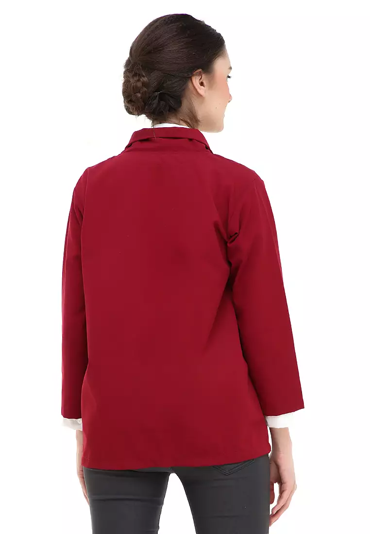 Blazer Wanita Casual Suit Material Baby Canvas ORIGINAL - Maroon