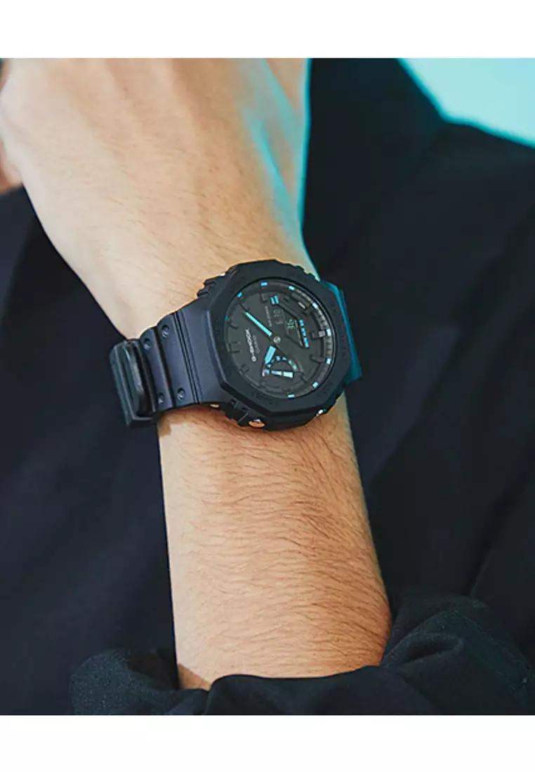 Men's Analog-Digital Watch Neon Series TMJ Carbon Core Guard Black Resin Sport Watch GA-2100-1A2