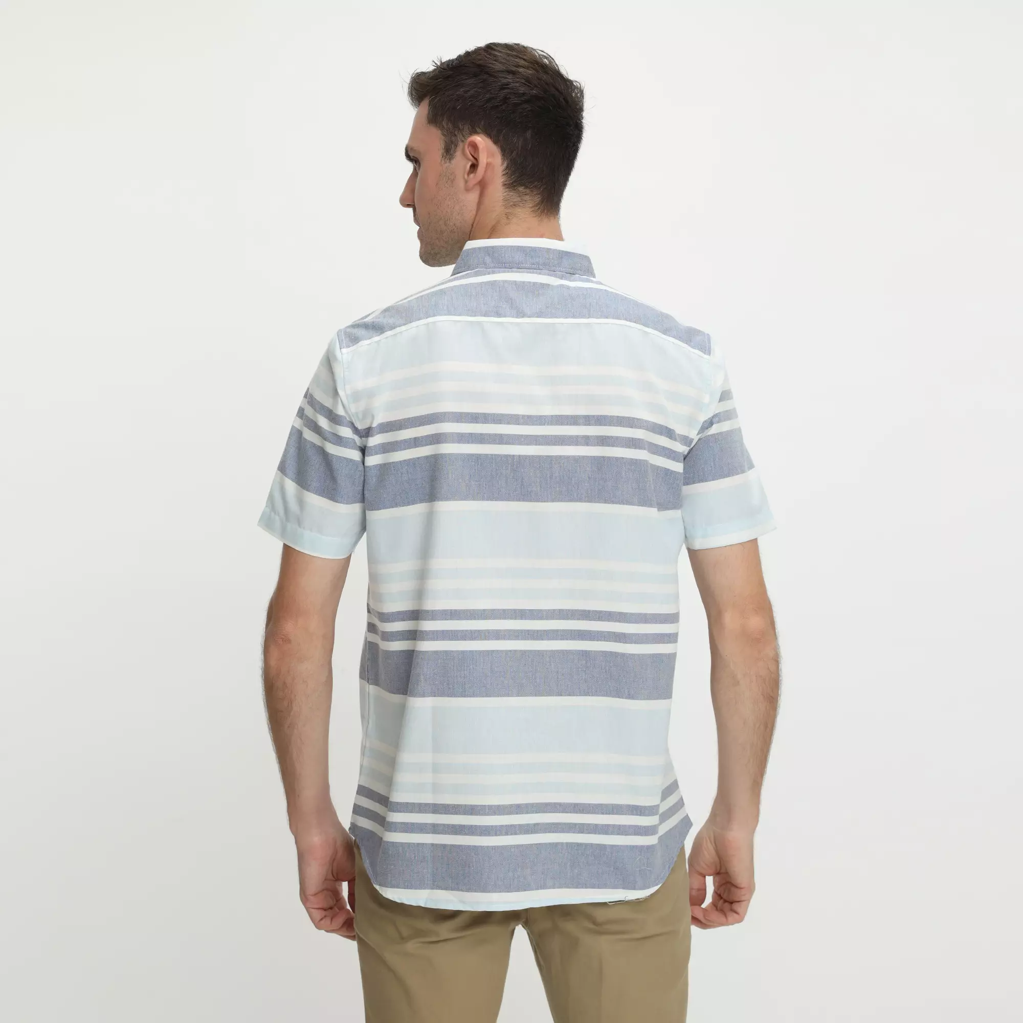 Platini Kemeja Motif Salur Pria Lengan Pendek Katun Blue 73491.21