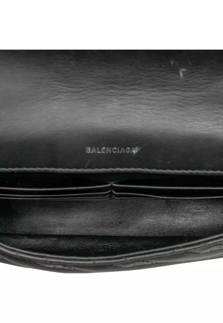 Pre-Loved Balenciaga Embossed Leather Allover Logo Bb Wallet On Chain