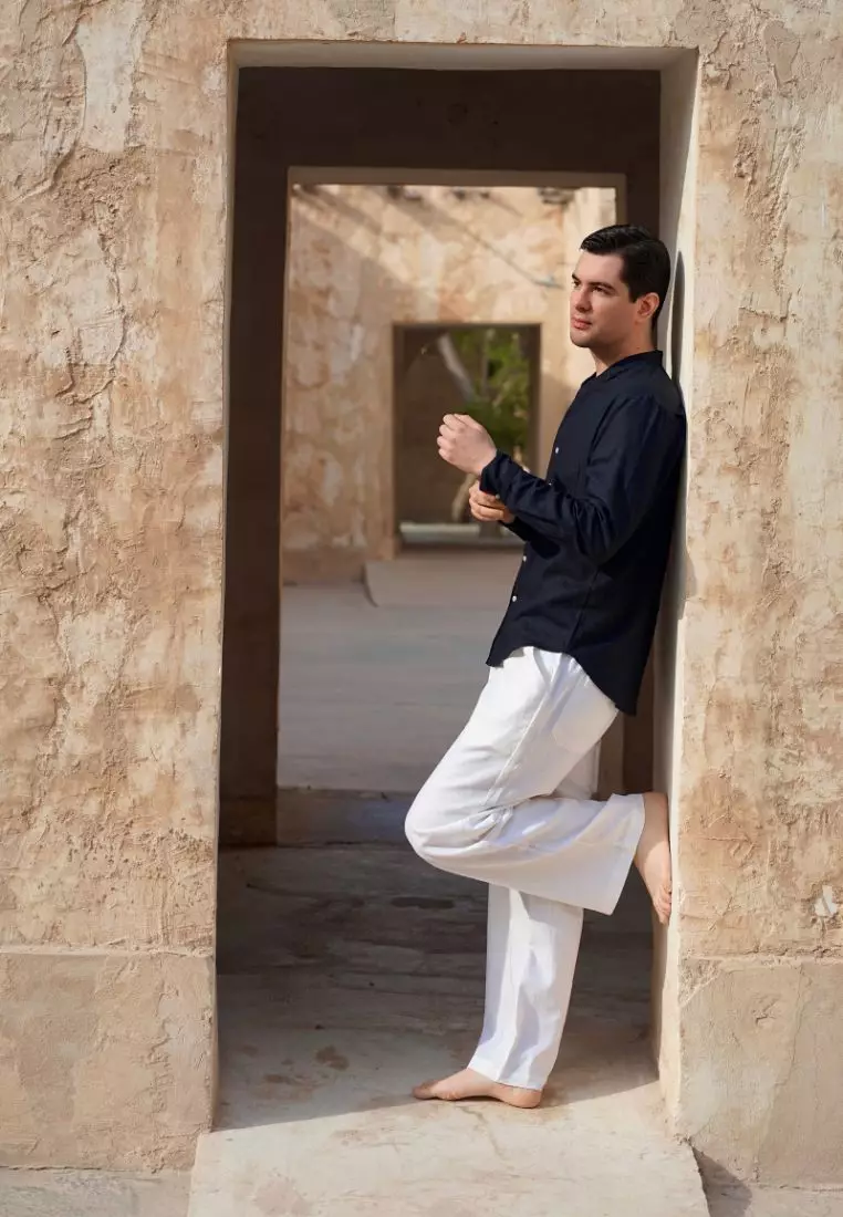 Pablo Celana Panjang Linen Pria Putih | Linen Baggy Pants Men White